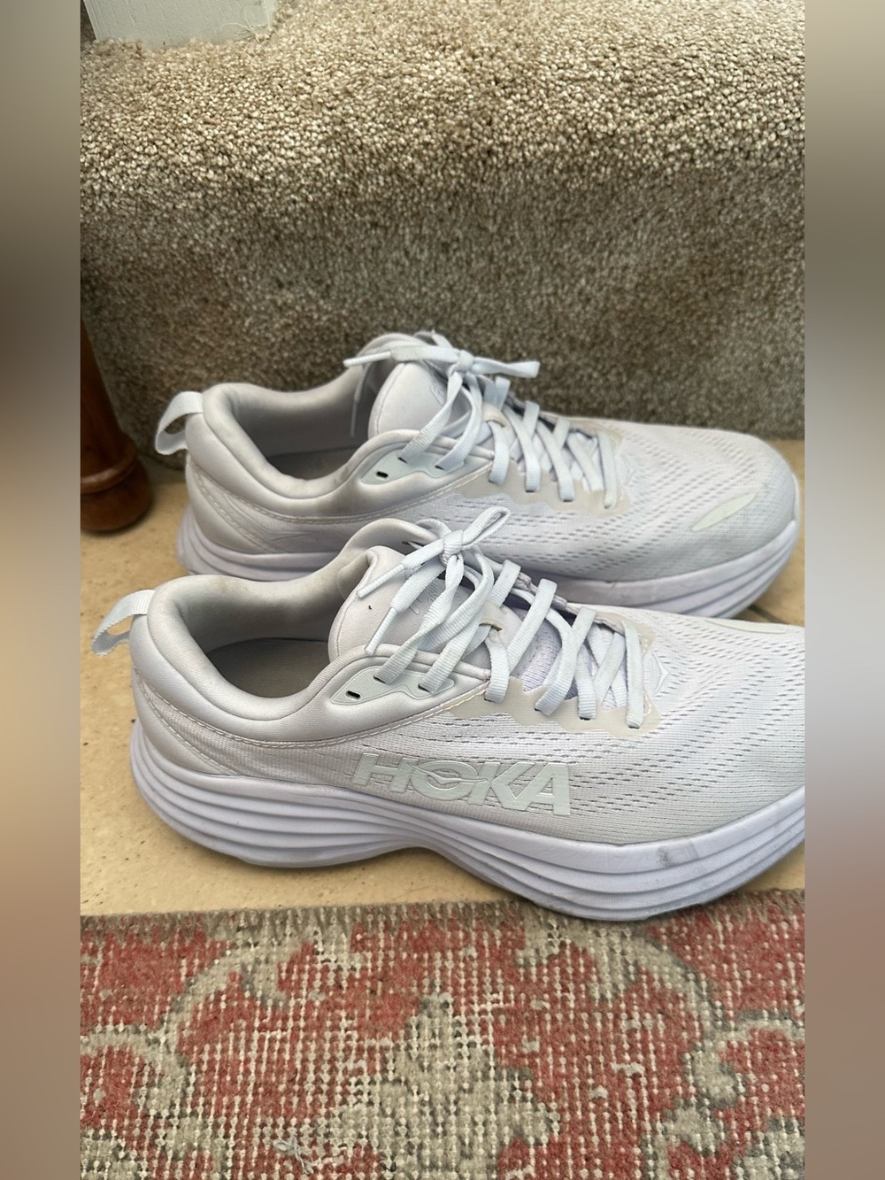 Hoka Bondi 8 White Cushioned Running Sneakers